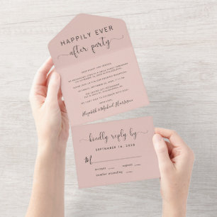 Invitación Todo En Uno Boda Rosa Claro de la Fiesta Felices para Siempre