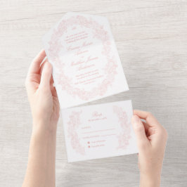 Invitación Todo En Uno Boda Rosa Clásico Sofisticado Escritura