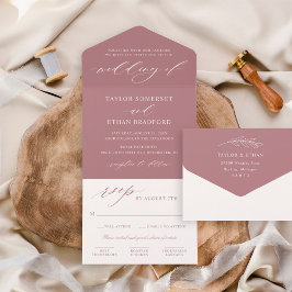 Invitación Todo En Uno Boda Rosa elegante y clásico