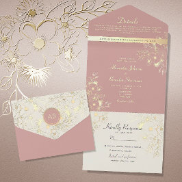 Invitación Todo En Uno Boda Rosa Floral Dusty