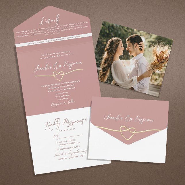 Invitación Todo En Uno Boda Rosa Minimalista (Subido por el creador)