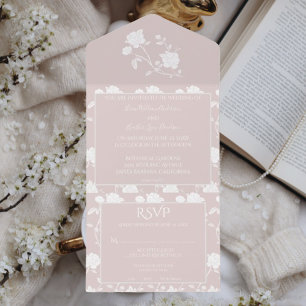 Invitación Todo En Uno Boda Rosa Rosa Rosa Rosa Rosa De Rubor Con Una Inv