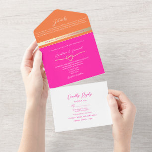 Invitación Todo En Uno Boda rosa y Naranja moderno
