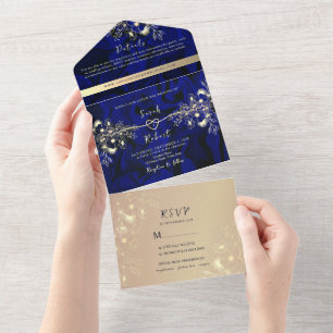 Invitación Todo En Uno Boda Royal Blue de lujo