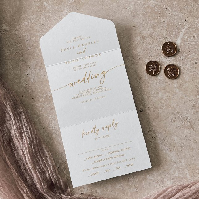 Invitación Todo En Uno Boda RSVP de Boho Moda Oro y Comida Blanca (Subido por el creador)