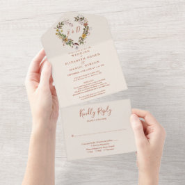 Invitación Todo En Uno Boda RSVP de detalles florales rusos en otoño
