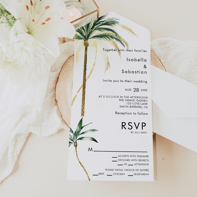 Invitación Todo En Uno Boda RSVP de elección de árbol de palmas (Subido por el creador)