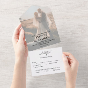 Invitación Todo En Uno Boda RSVP de fotografía blanca elegante y moderna
