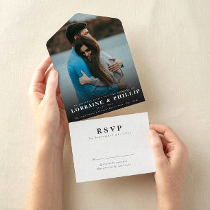 Invitación Todo En Uno Boda RSVP de gradiente elegante de fotografía romá
