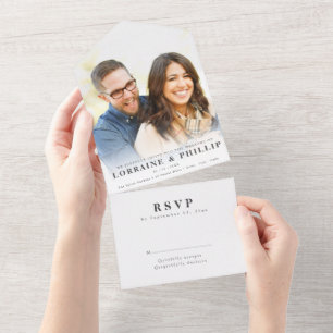 Invitación Todo En Uno Boda RSVP de gradiente elegante de fotografía romá
