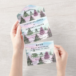 Invitación Todo En Uno Boda RSVP de la nieve forestal de los Pinos de Inv