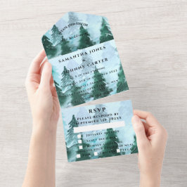 Invitación Todo En Uno Boda RSVP de la nieve forestal de los Pinos de Inv