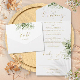 Invitación Todo En Uno Boda RSVP de los detalles de la floral de verde co