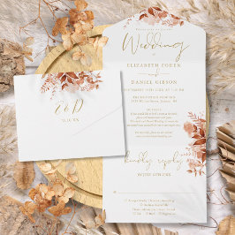 Invitación Todo En Uno Boda RSVP de los detalles del Oro Floral del otoño