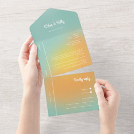 Invitación Todo En Uno Boda RSVP de Naranja moderno de tinta de gradiente