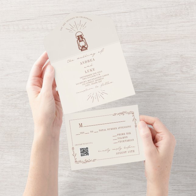 Invitación Todo En Uno Boda RSVP de Rusta Terracotta Lantern (desgarro)