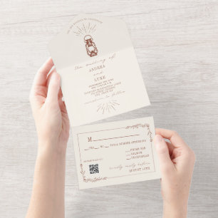 Invitación Todo En Uno Boda RSVP de Rusta Terracotta Lantern