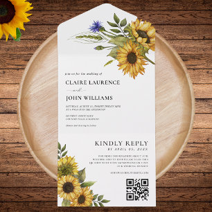 Invitación Todo En Uno Boda RSVP del código Qr del país de los girasoles 