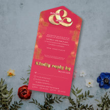 Boda RSVP Magenta Rosa Y Dorado Elegante