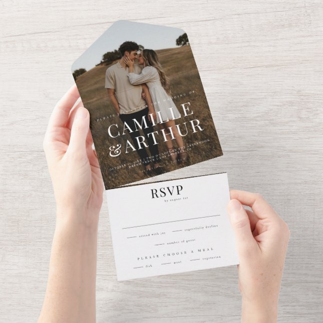 Invitación Todo En Uno Boda RSVP moderno elegante de fotografía (desgarro)