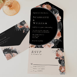 Invitación Todo En Uno Boda RSVP simple de Rubor negro gótico
