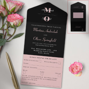 Invitación Todo En Uno Boda Rubor negro clásico