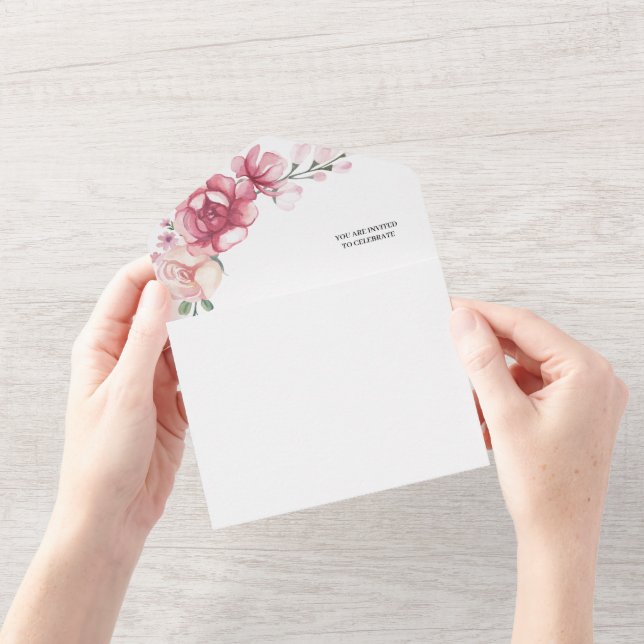 Invitación Todo En Uno Boda Rubor Pink Bloom (Apertura)