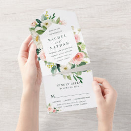 Invitación Todo En Uno Boda Rubor White Bloom Hexagon