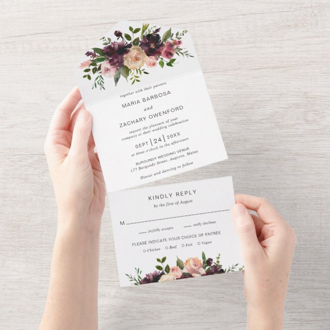 Invitación Todo En Uno Boda Rustic Fall Floral Elegante (desgarro)
