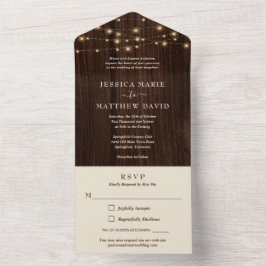 Invitación Todo En Uno Boda Rustic Farmhouse String Lights