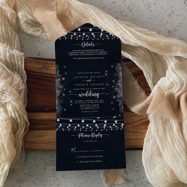 Invitación Todo En Uno Boda Rustic String Lights (Subido por el creador)