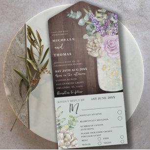 Invitación Todo En Uno Boda Rustic Wood & Floral Eucalyptus