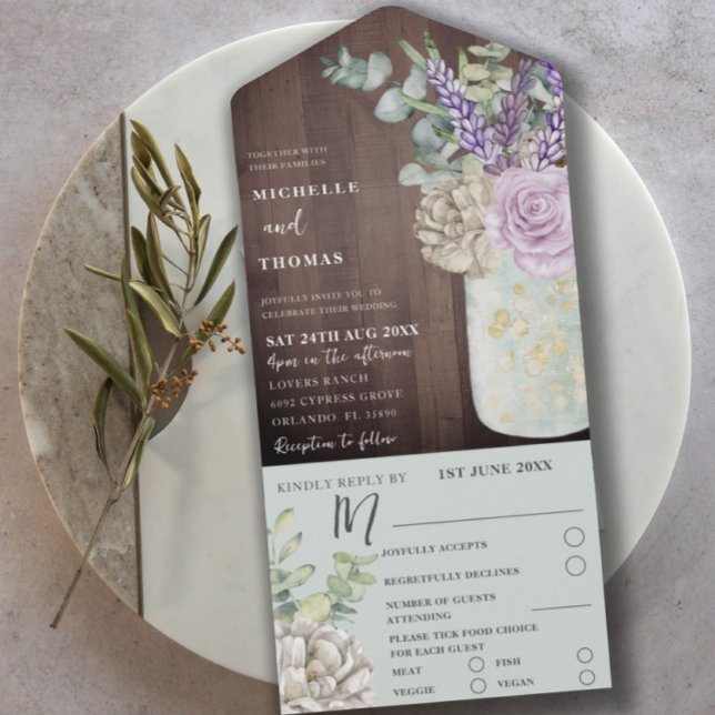 Invitación Todo En Uno Boda Rustic Wood & Floral Eucalyptus (Subido por el creador)