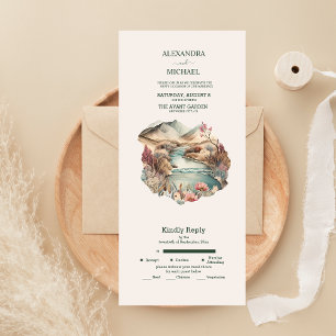Invitación Todo En Uno Boda Rústica Boho Acuarela Montaña
