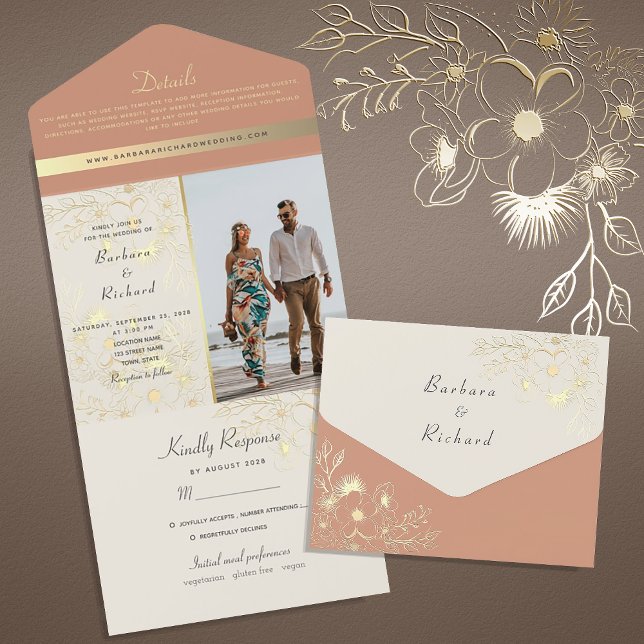 Invitación Todo En Uno Boda Rústica Boho de Terracota Floral (Subido por el creador)