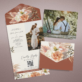 Invitación Todo En Uno Boda rústica boho floral de terracota