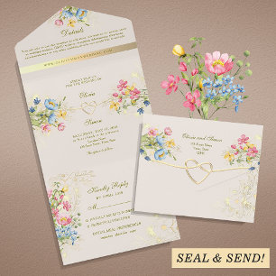 Invitación Todo En Uno Boda Rústica Chic Floral Boho