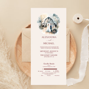 Invitación Todo En Uno Boda rústica con acuarelas en un granero