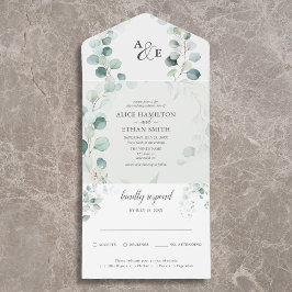 Invitación Todo En Uno Boda rústica con vegetación de eucalipto y salvia