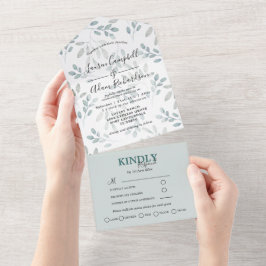 Invitación Todo En Uno Boda rústica con vegetación Verde Salvia Eucalipto