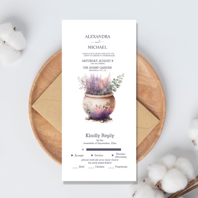 Invitación Todo En Uno Boda Rústica de Cabaña con Lavanda Púrpura (Subido por el creador)