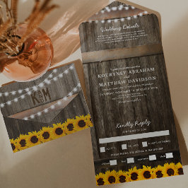 Invitación Todo En Uno Boda Rústica de Girasoles 3 en 1