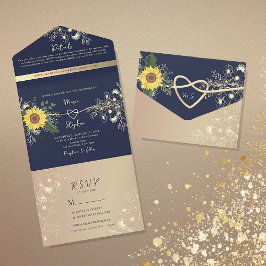 Invitación Todo En Uno Boda Rústica de Girasoles de la Marina