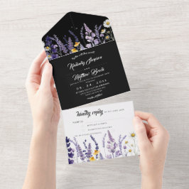 Invitación Todo En Uno Boda rústica de jardín con lavanda y flores silves