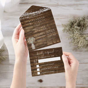 Invitación Todo En Uno Boda Rústica de la Respiración Infantil en una gra