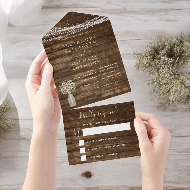 Invitación Todo En Uno Boda Rústica de la Respiración Infantil en una gra (Subido por el creador)