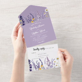 Invitación Todo En Uno Boda rústica de lavanda de jardín y flores silvest