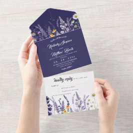 Invitación Todo En Uno Boda rústica de lavanda de jardín y flores silvest