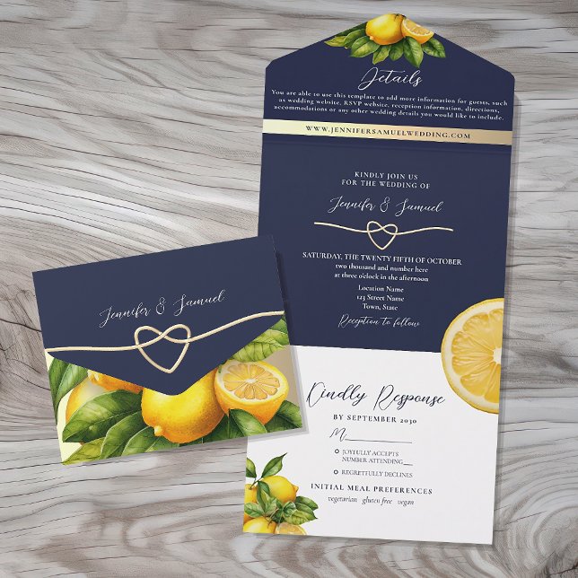 Invitación Todo En Uno Boda Rústica de Limón con Citricos (Subido por el creador)