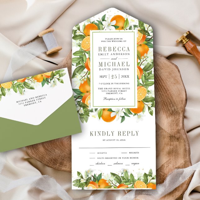 Invitación Todo En Uno Boda Rústica de Naranja Cítrico Mandarina (Subido por el creador)